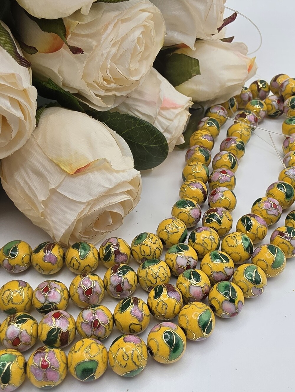 Yellow 10mm Chinese Cloisonne Beads